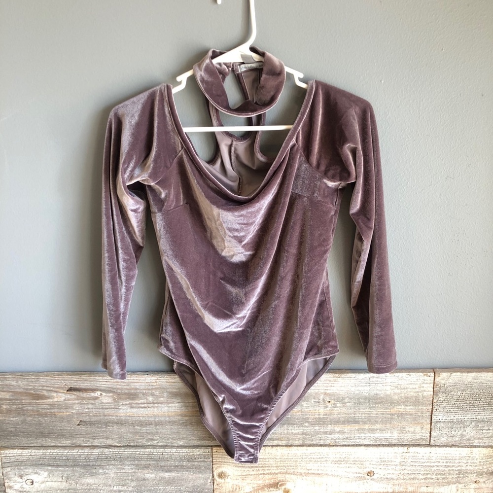 Velvet off shoulder choker body suite